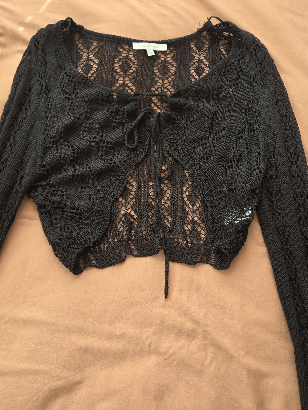 Love Tree Black Crochet Tie-Front Shrug